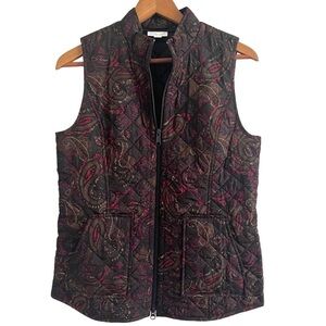 J Jill Brown Heritage Quilted Puffer Vest size XS preppy equastrian